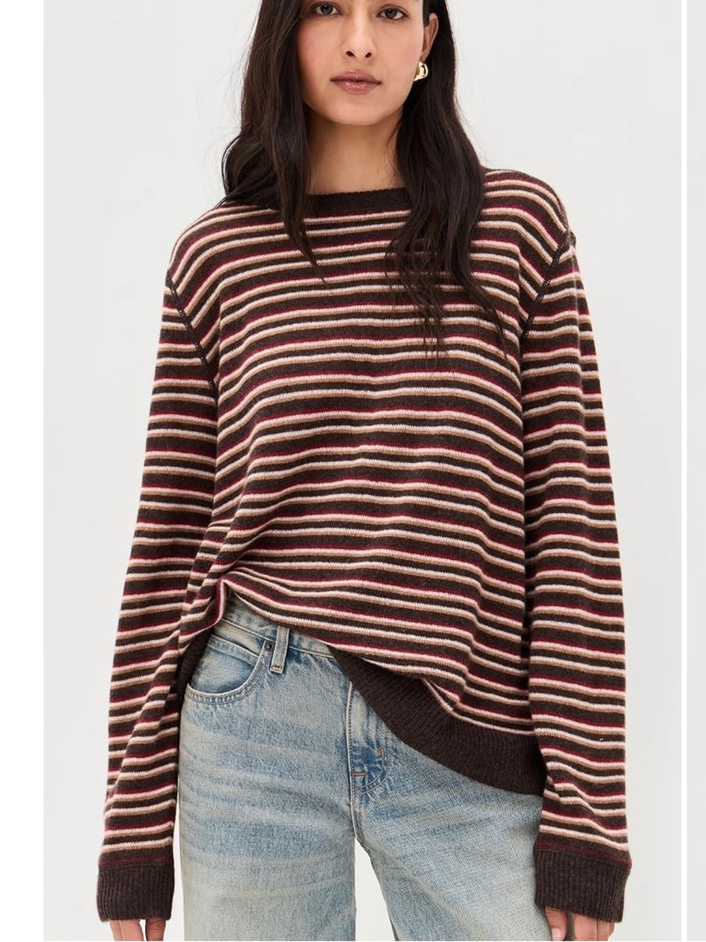 Reformation Cashmere Boyfriend Sweater on Compost Multi Stripe